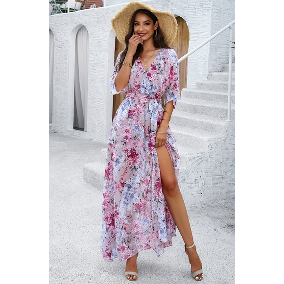 Pink Printed Half Slit Dress - Picture 8 of 11